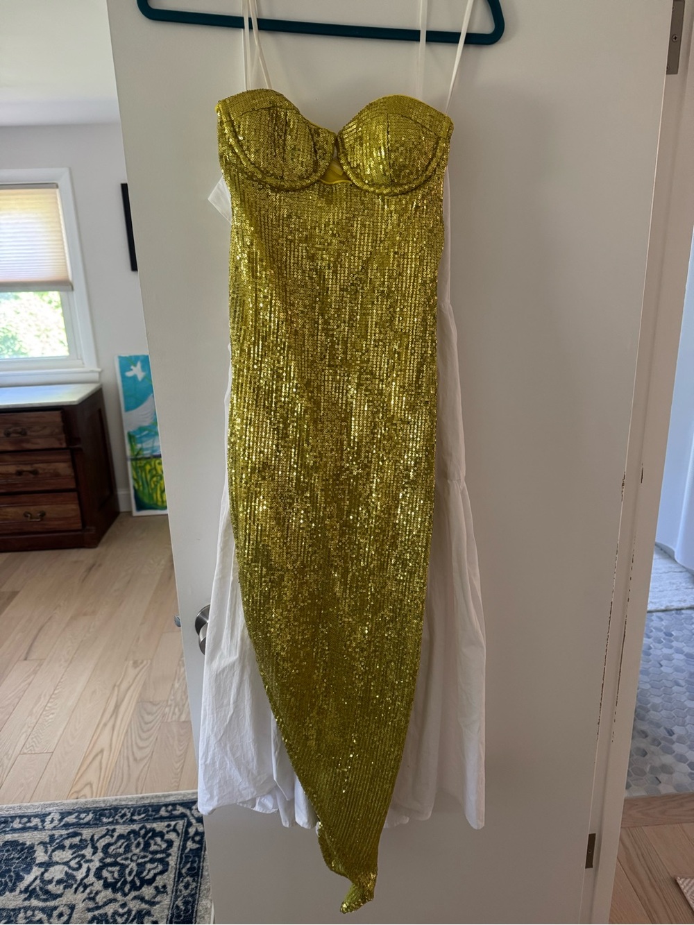 Camila Coelho Bright Yellow Dress with Green Zip Detail